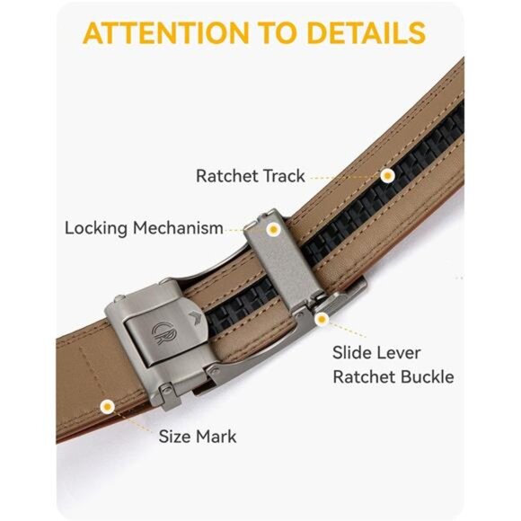 Mens Belt Leather Ratchet Belt - Customizable Fit, Effortless Style 35mm - Picture 4 of 7